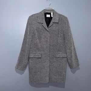 Emma James Blazer Coat Womens 14 Black White Tweed Longline Classic Chic Office